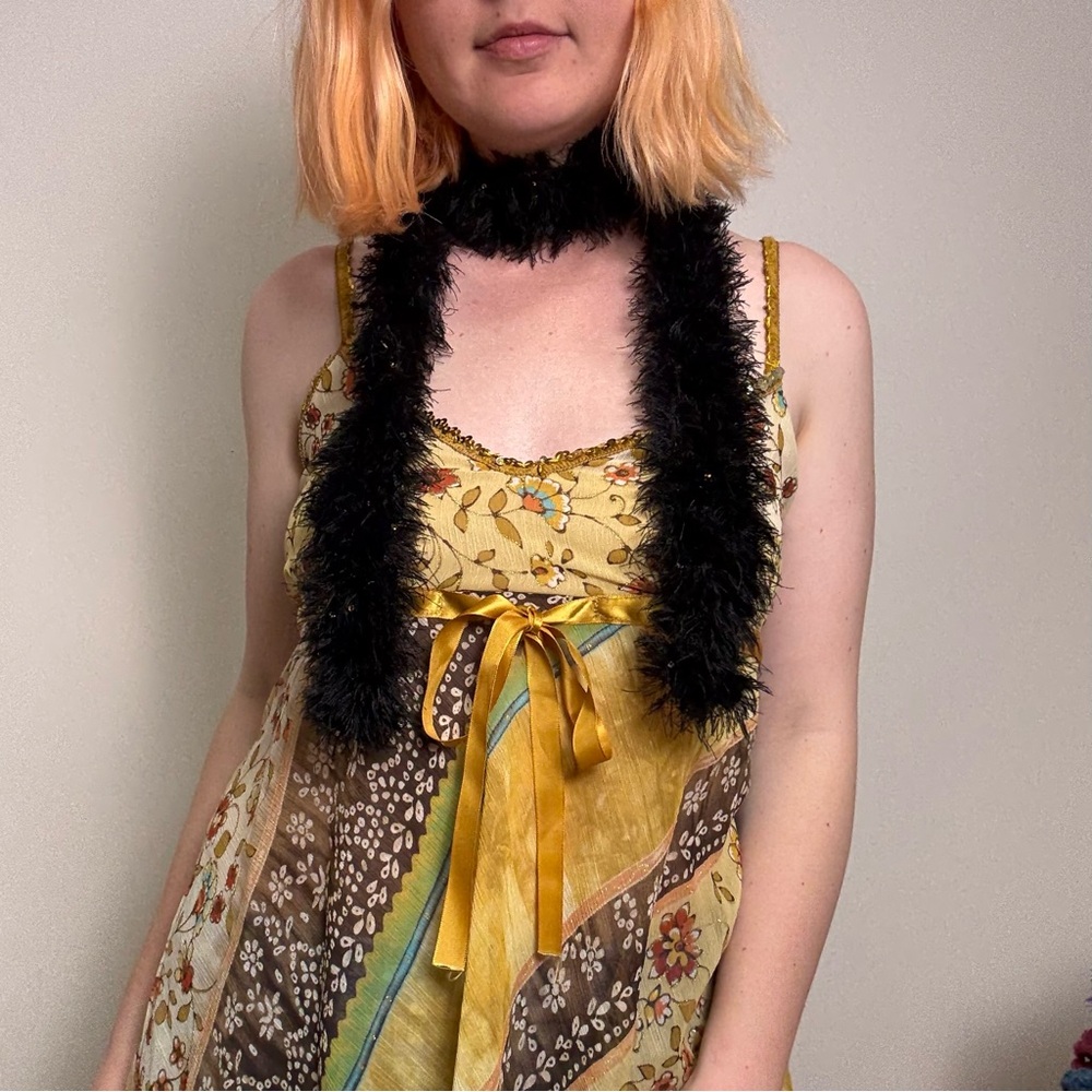 SOLD Y2K Multicolor Sequin Black Fluffy Scarf